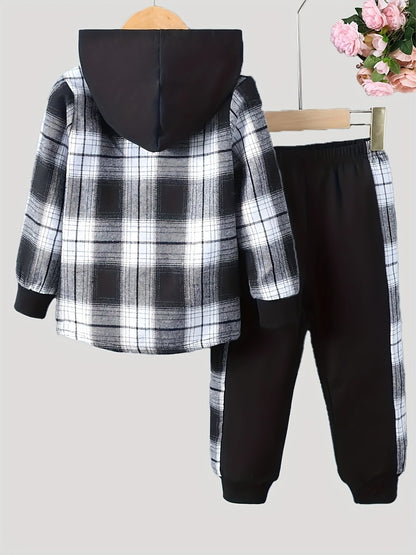 Boys Plaid Cape Jacket & Pants Set - Stylish Long Sleeve Outfit