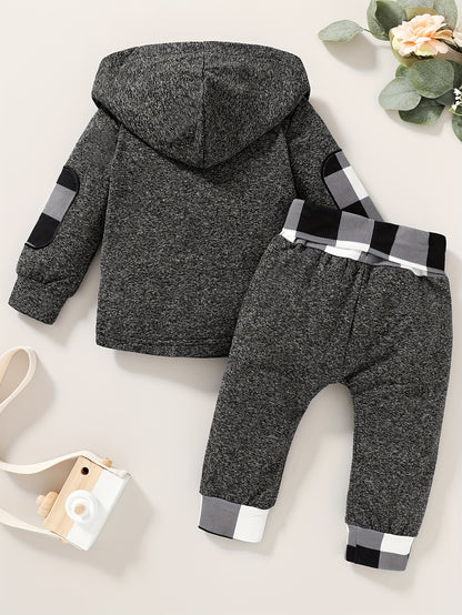 Boys Plaid Hoodie & Pants Set - Casual 2-Piece Outfit for Comfort