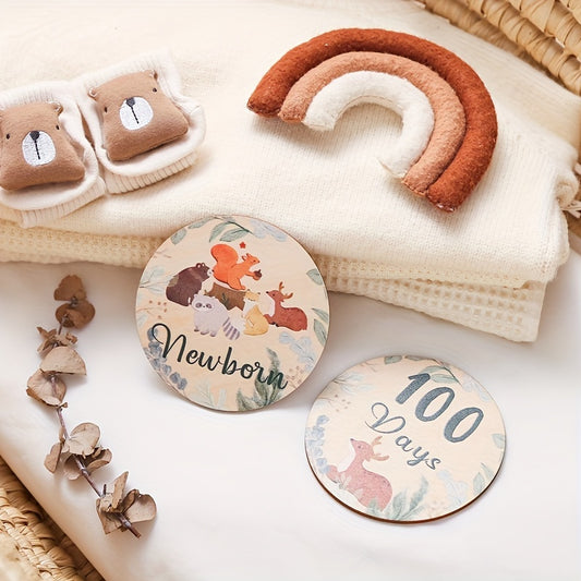 Forest Animal Wooden Milestone Coasters - First Year Keepsake Gift Set