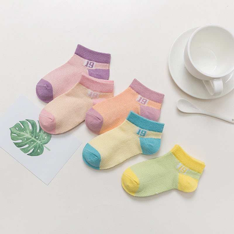 5 Pr Cotton Breathable Socks multi summer