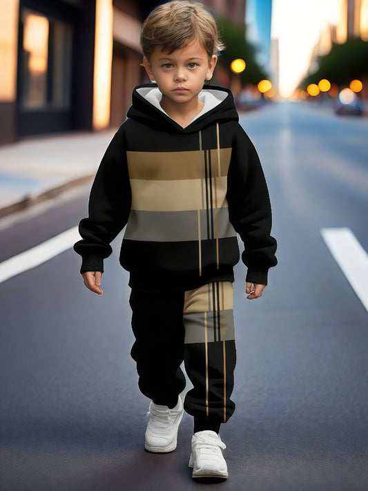 Boys Hoodie & Joggers Set - Color Block Stripes for Stylish Comfort