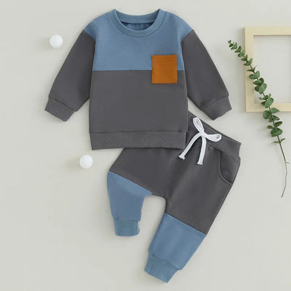 Boys Contrast Color Outfit - Sweatshirt & Pants Set for Stylish Comfort