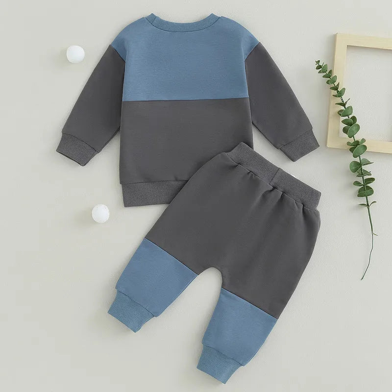 Boys Contrast Color Outfit - Sweatshirt & Pants Set for Stylish Comfort