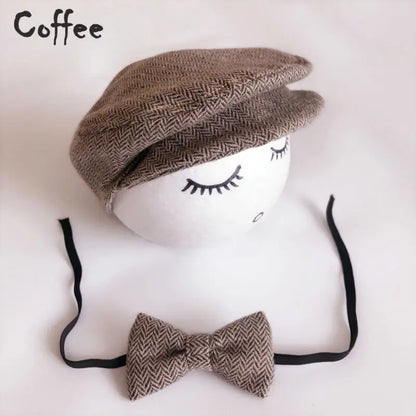 Baby Boy Beret & Bow Tie Set - Newborn Photo Props for Gentlemen