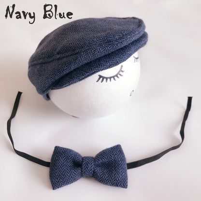 Baby Boy Beret & Bow Tie Set - Newborn Photo Props for Gentlemen