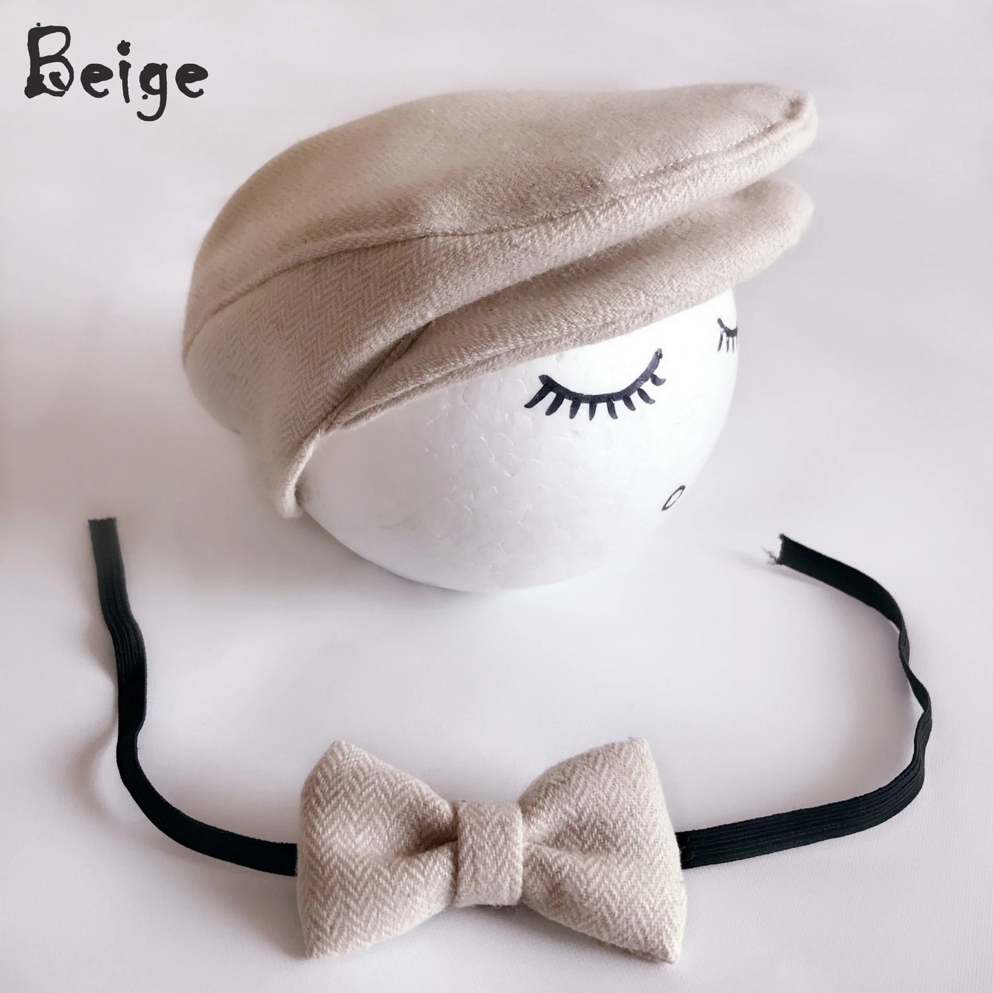 Baby Boy Beret & Bow Tie Set - Newborn Photo Props for Gentlemen