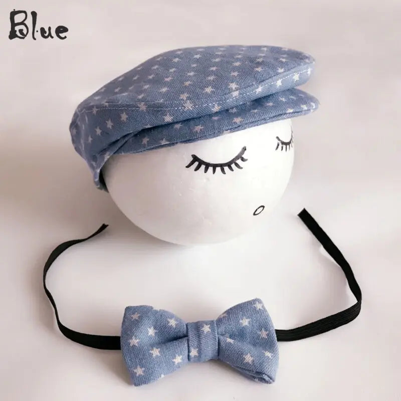 Baby Boy Beret & Bow Tie Set - Newborn Photo Props for Gentlemen