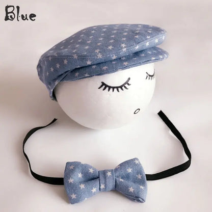 Baby Boy Beret & Bow Tie Set - Newborn Photo Props for Gentlemen