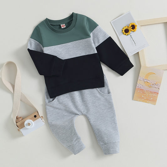 Boys Color Block Sweatshirt & Pants Set - Stylish Sweatsuit Outfit