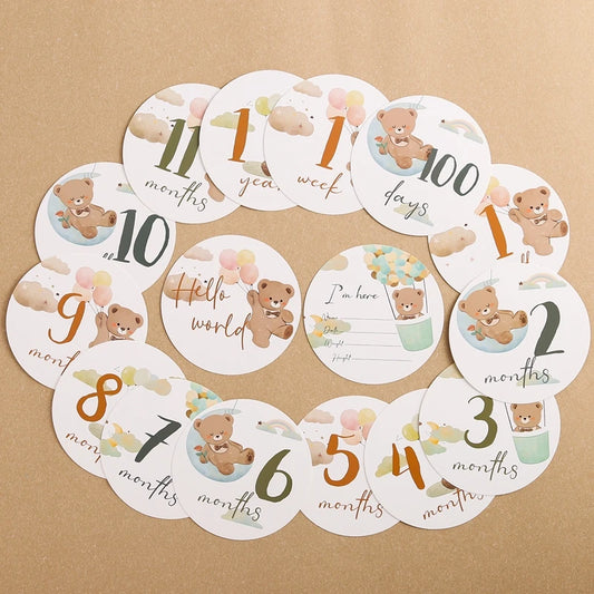 Baby Milestone Cards - 16pcs Cartoon Bear Monthly Photography Props