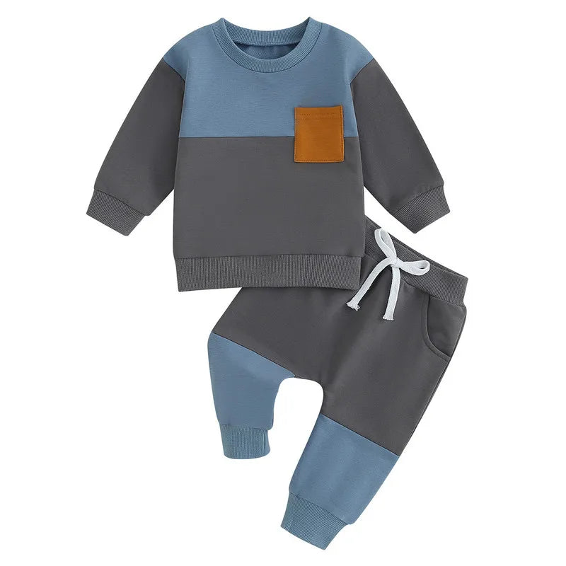 Boys Contrast Color Outfit - Sweatshirt & Pants Set for Stylish Comfort