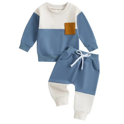 Boys Contrast Color Outfit - Sweatshirt & Pants Set for Stylish Comfort