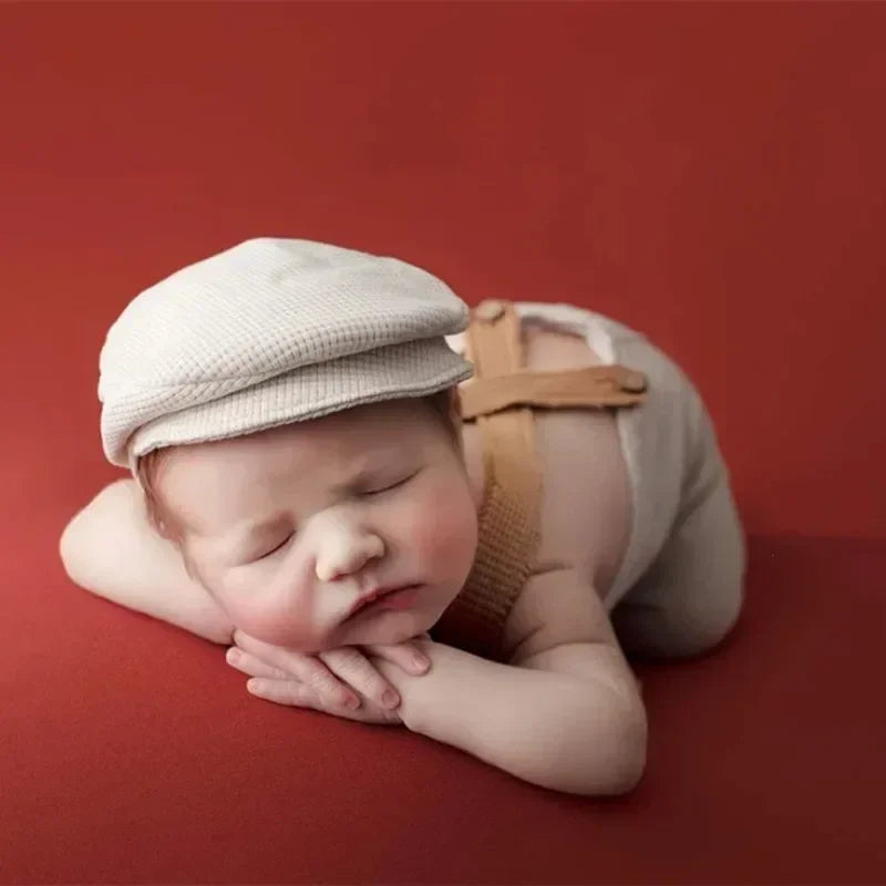 Dapper Baby Photography Outfit - Cap & Suspenders Newborn Photo Set