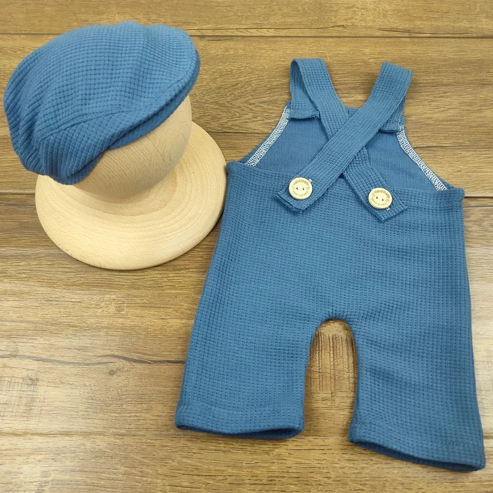 Dapper Baby Photography Outfit - Cap & Suspenders Newborn Photo Set