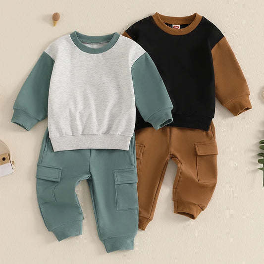 Boys Sweatshirt & Cargo Pants Set - Stylish 2-Piece Outfit