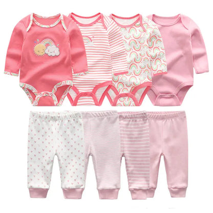 8-Piece Baby Girl Clothing Set - Adorable Long-Sleeve Cotton Outfits