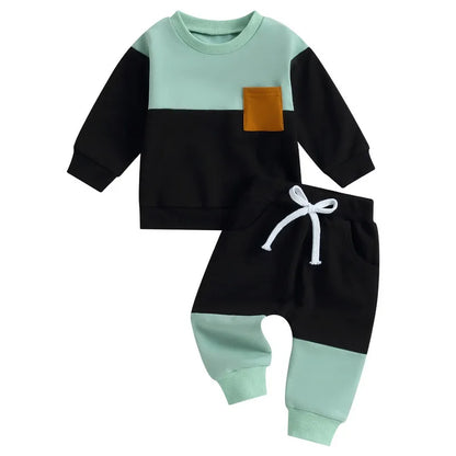 Boys Contrast Color Outfit - Sweatshirt & Pants Set for Stylish Comfort