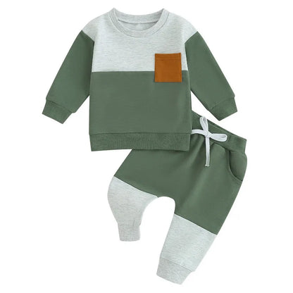 Boys Contrast Color Outfit - Sweatshirt & Pants Set for Stylish Comfort