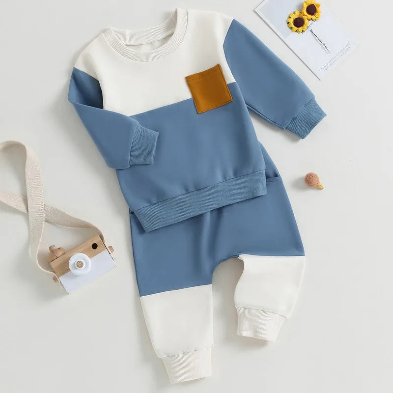 Boys Contrast Color Outfit - Sweatshirt & Pants Set for Stylish Comfort