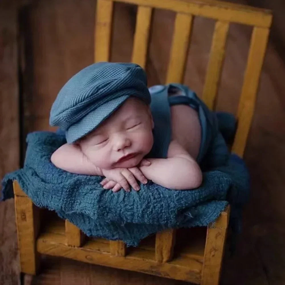 Dapper Baby Photography Outfit - Cap & Suspenders Newborn Photo Set