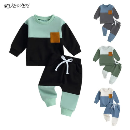 Boys Contrast Color Outfit - Sweatshirt & Pants Set for Stylish Comfort