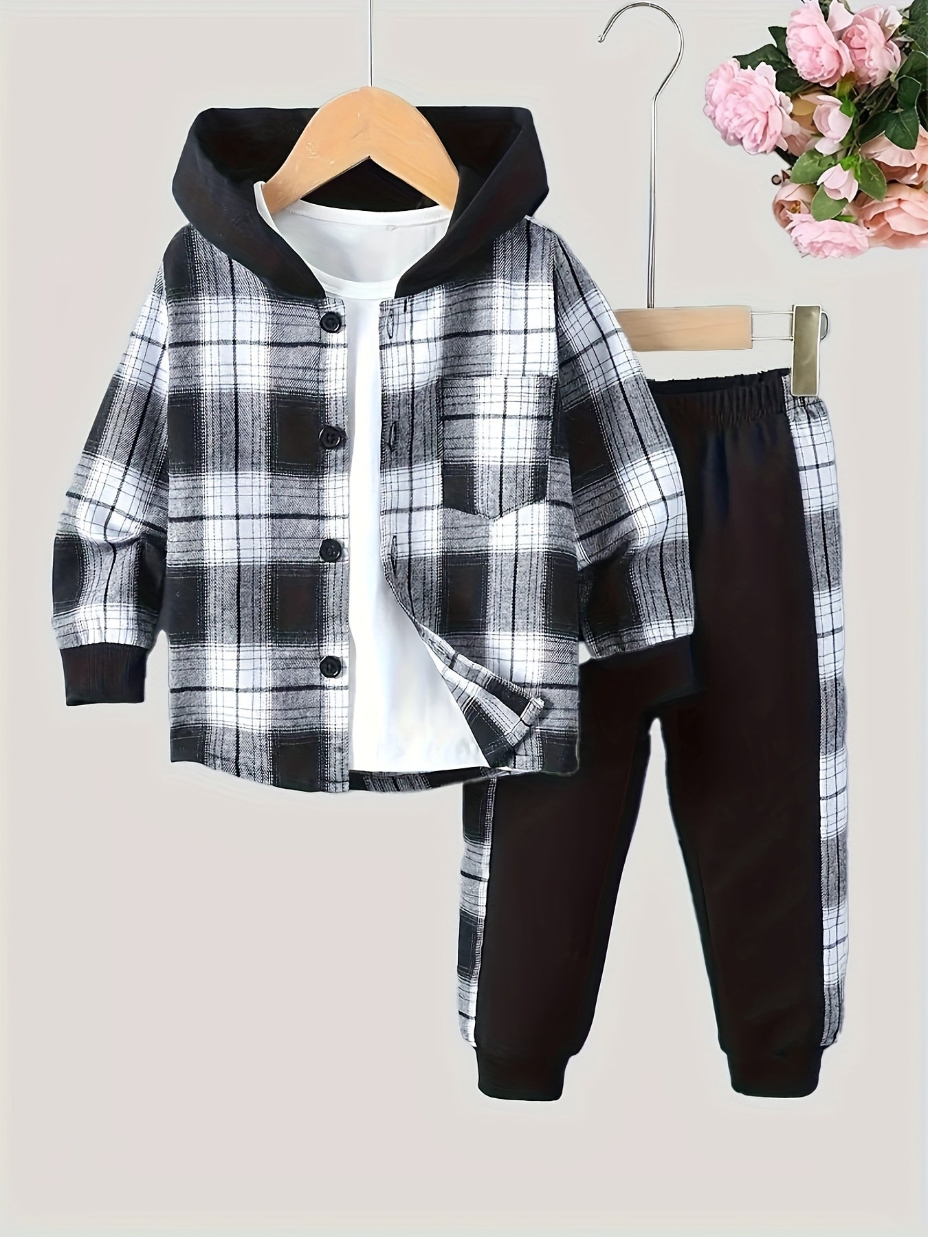 Boys Plaid Cape Jacket & Pants Set - Stylish Long Sleeve Outfit