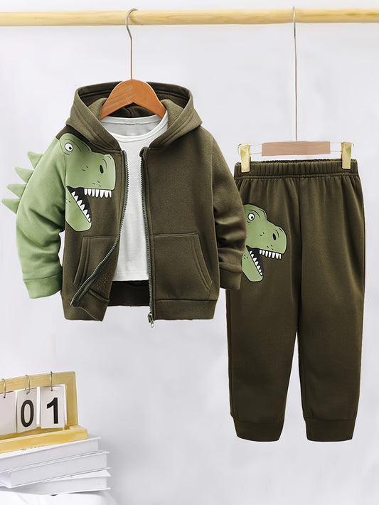 Dino Adventure Hoodie & Pants Set - Cozy Fleece-Lined Outfit for Kids